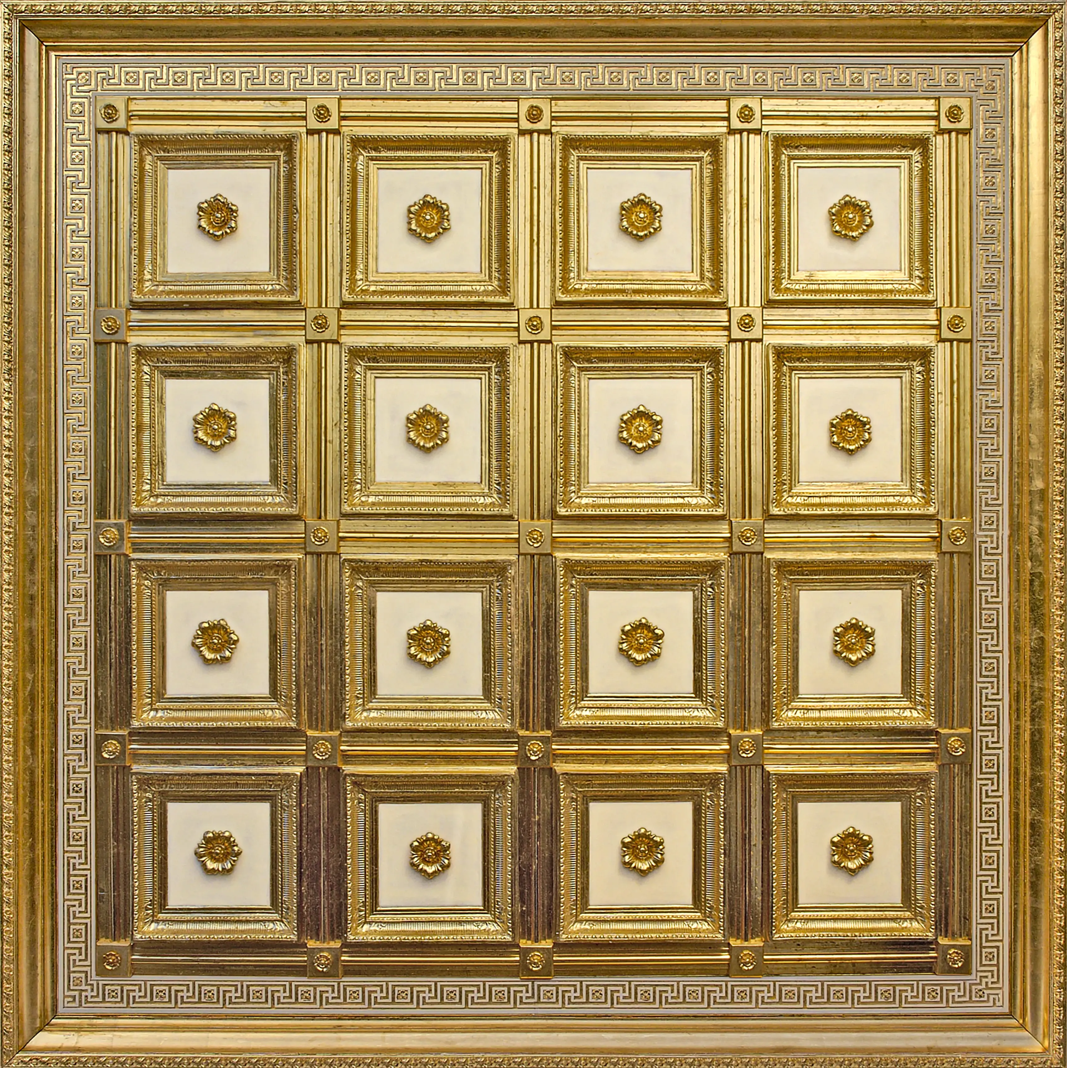 Soffitto Virgo - Vista completa del soffitto artistico decorato con doratura a missione